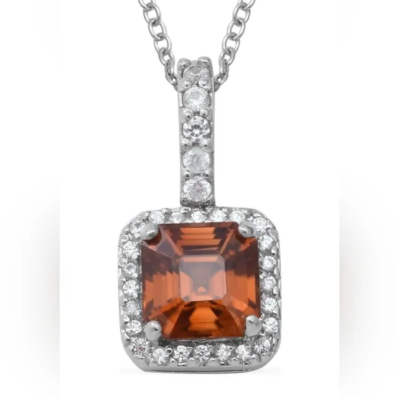 Asscher Cut Tanzanian Sunset Zircon and White Zircon Pendant Necklace - Picture 1 of 6